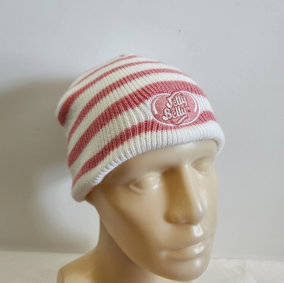WEST Coast Novelty Jelly Belly Beans Soft Light Pink White Striped Knit Hat Cap - Picture 2 of 11